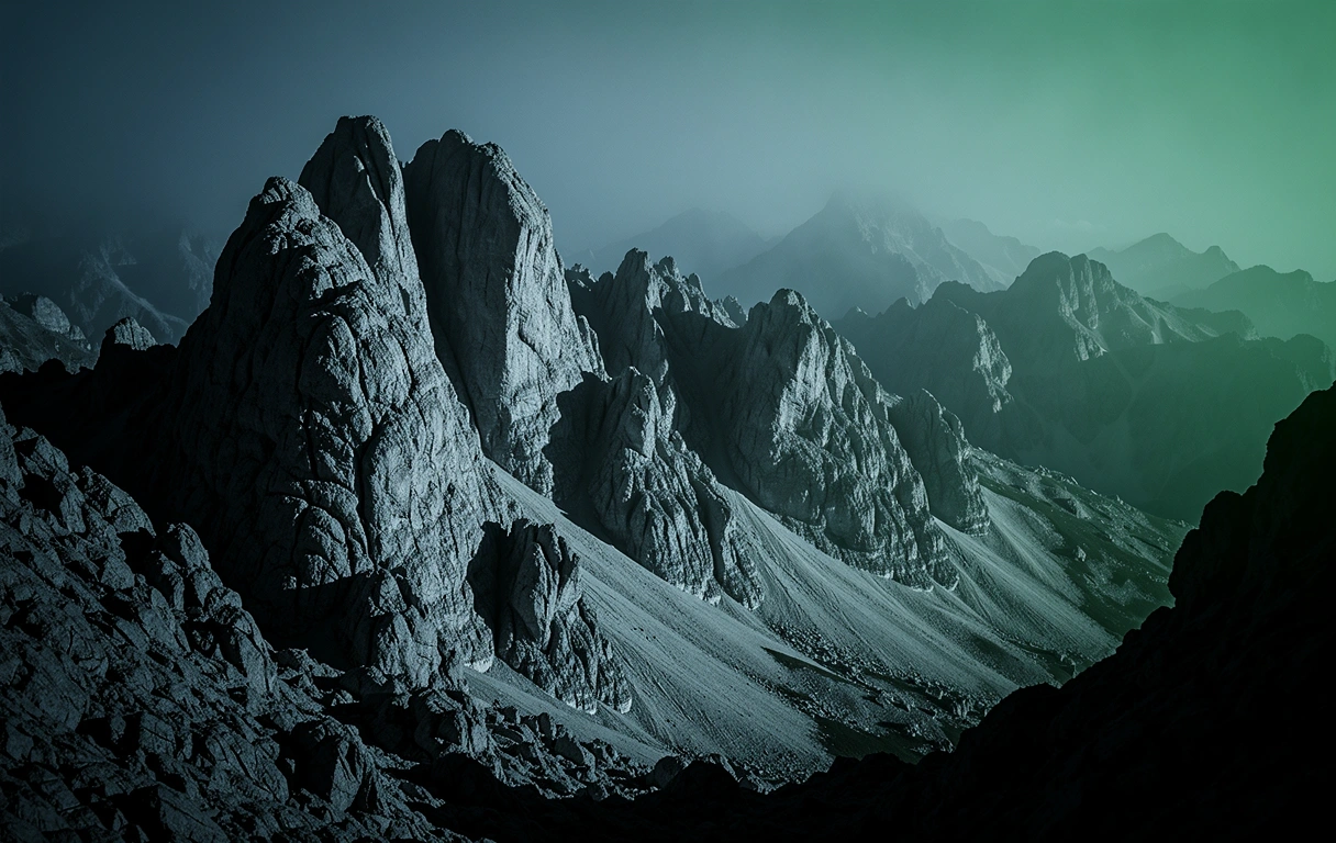 Slovenian Alpine peaks under cold morning light